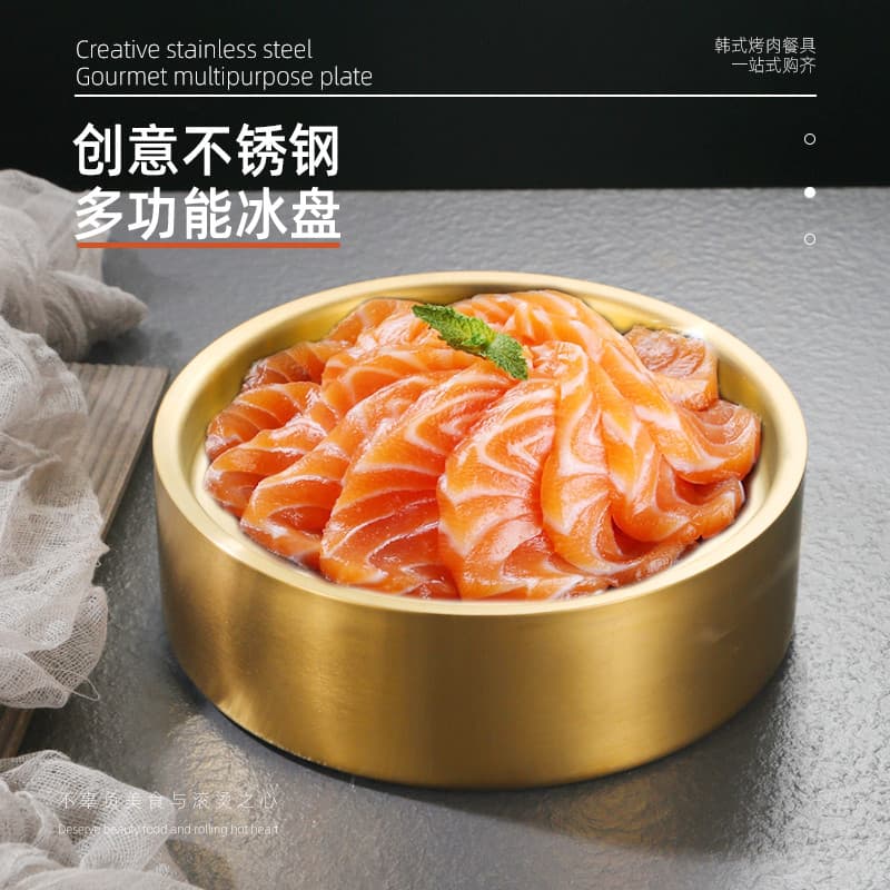 304 estilo japonês bandeja de gelo Sashimi de aço inoxidável peixe cru bandeja de gelo especial placa de salmão frutos d