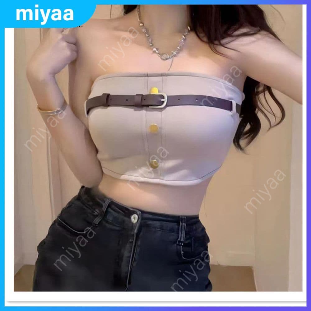 Top cropped estilo punk, com cinto, sem costura e design contrastante (1/2 peças) miyaa.br