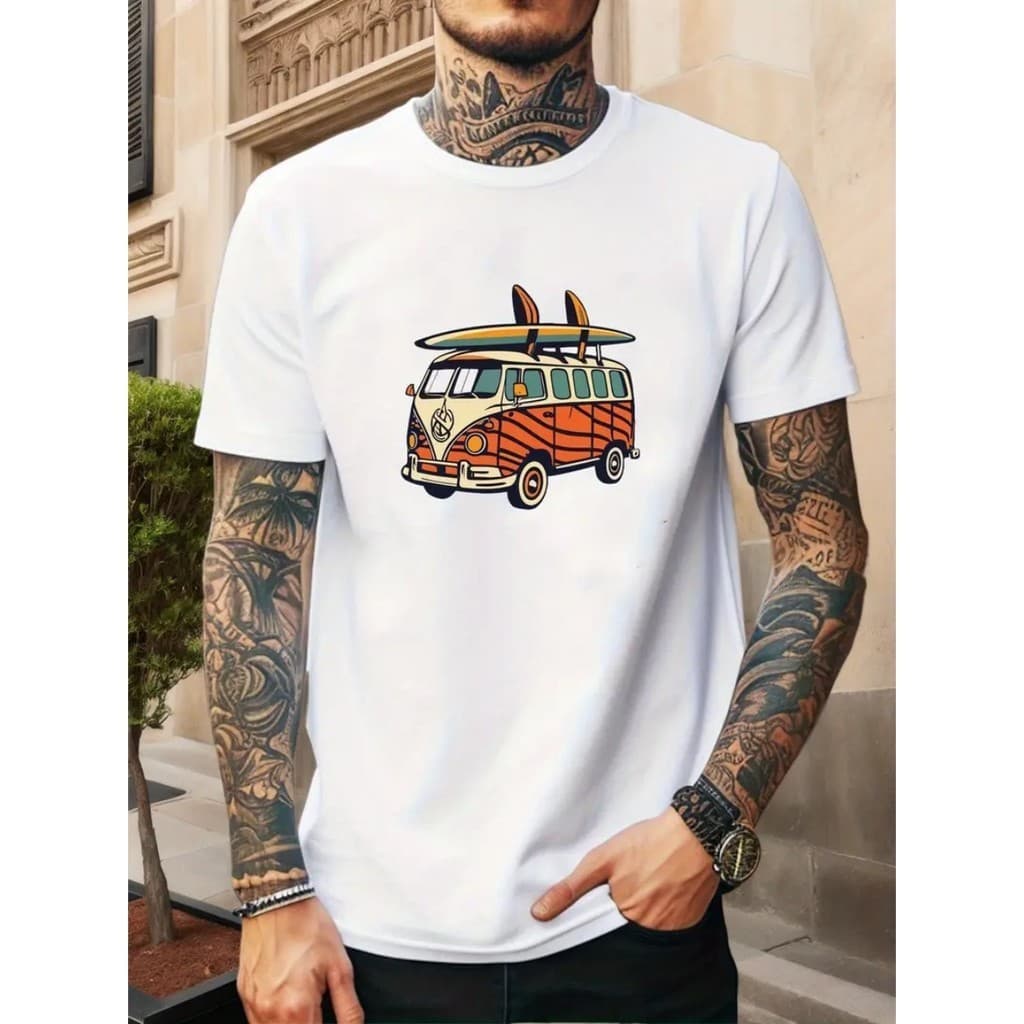 Camiseta Masculina Estampada Ônibus Camisa Casual Basica Algodão Premium Estilosa e Confortavel Passeio Shopping