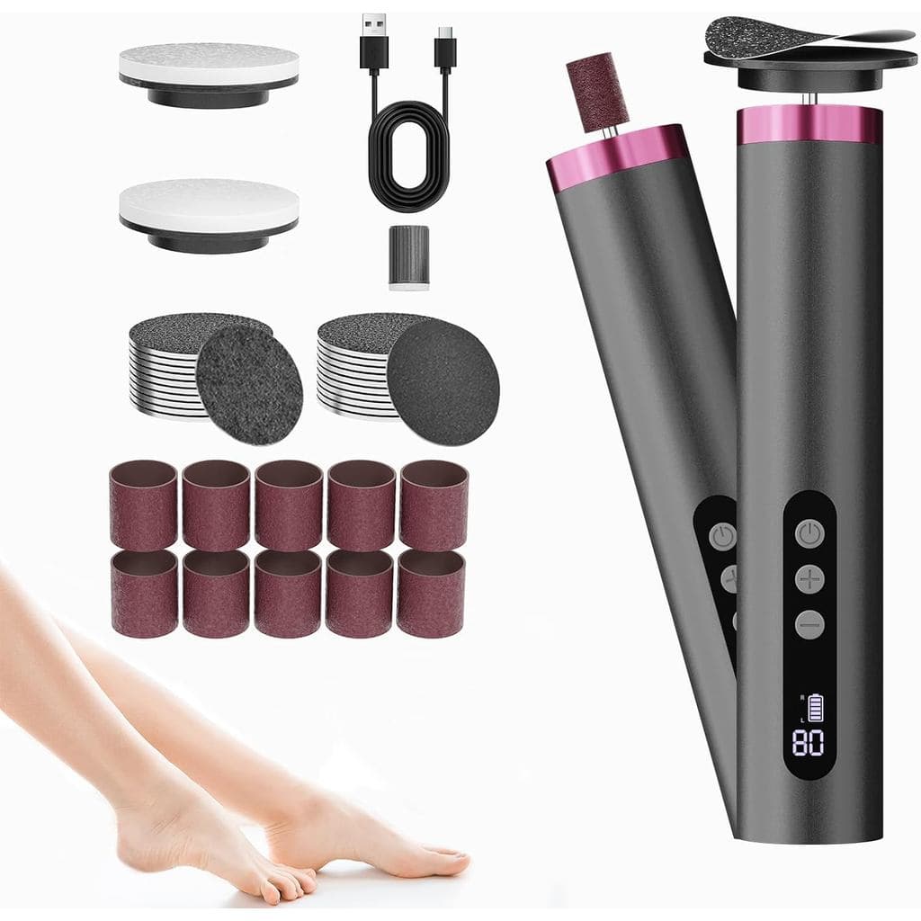Lixa Elétrica para Pés 13000RPM, Removedor de Pele Dura com 9 Velocidades, Ferramenta de Pedicure Sem Fio 2 em 1 com Vár