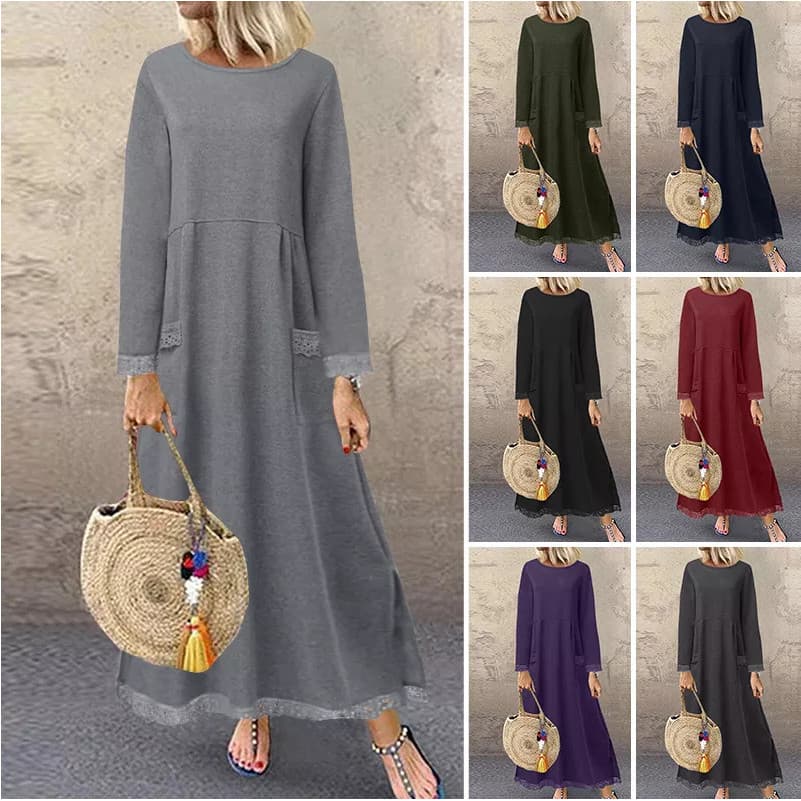Cross-Border novo estilo comércio exterior outono inverno novo estilo renda forro de lã vestido moletom Casual saia long