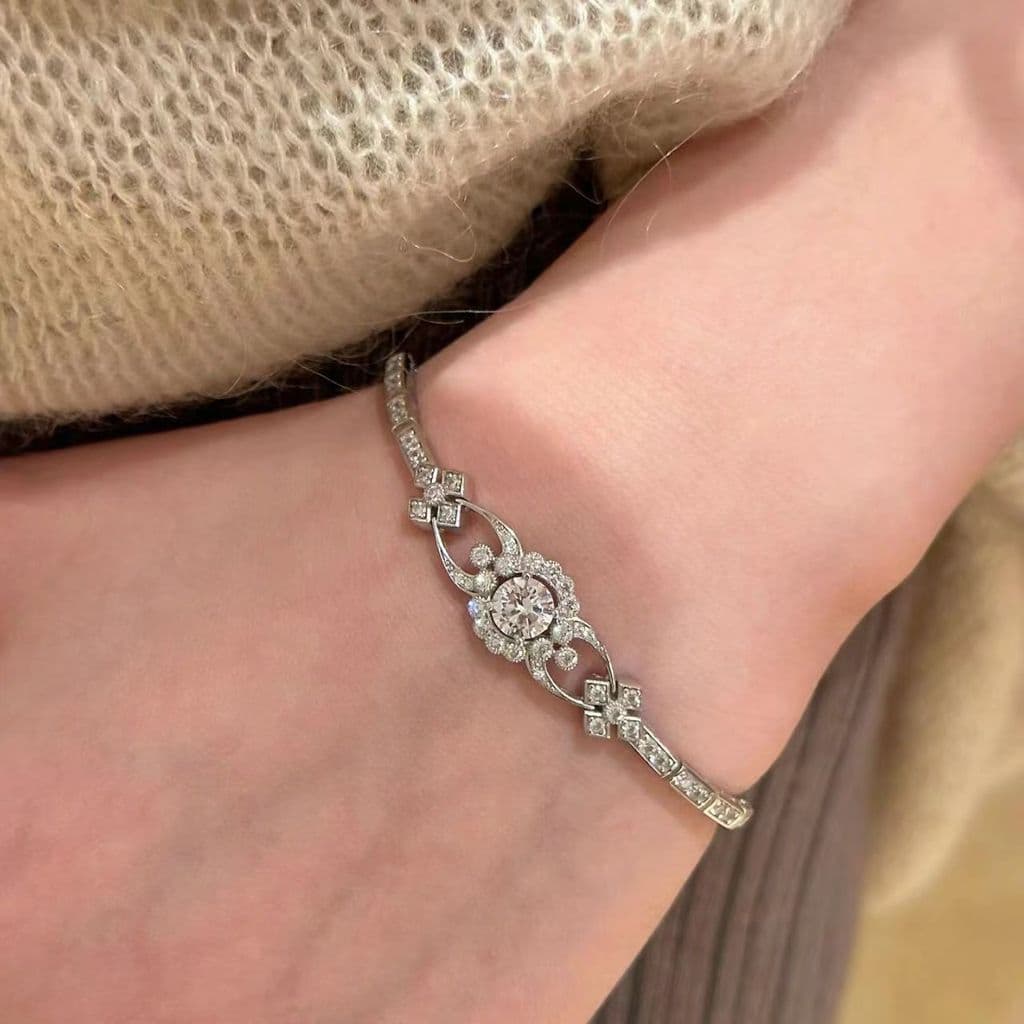 ' A Galáxia Vem Com Seu Pulso Medieval vintage Prata Cheia De Diamantes Pulseira Geométrica Luz Nicho De Luxo Requintado