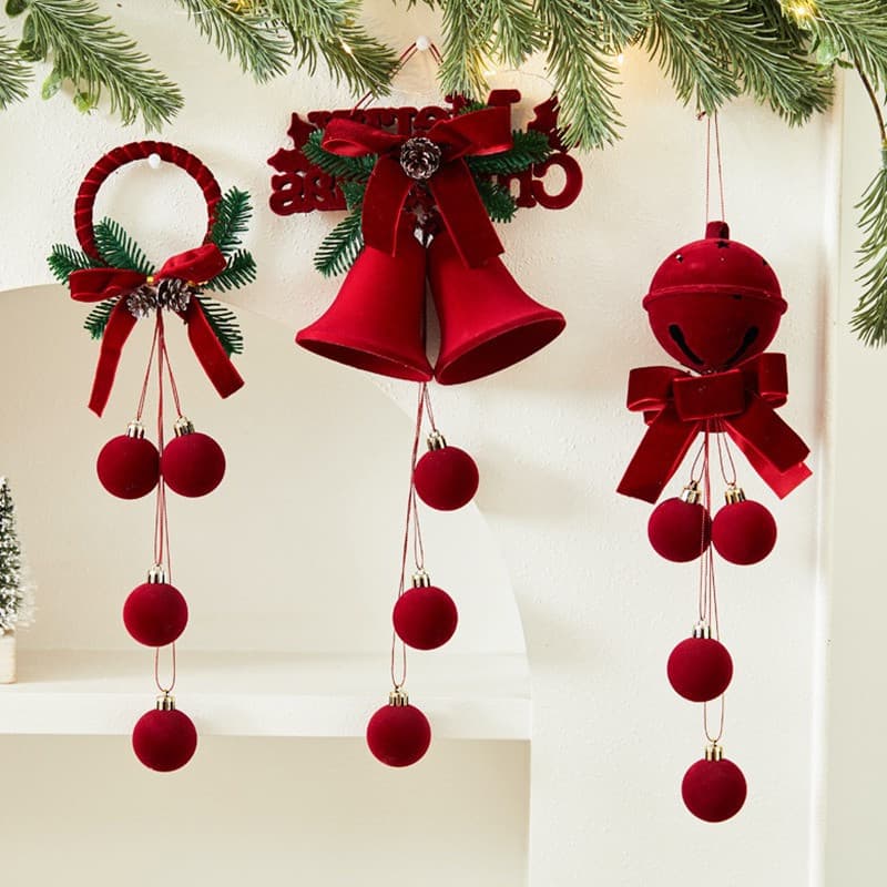 Sinos Flocados De Natal Árvore Decorações Suspensas Adereços Fotográficos