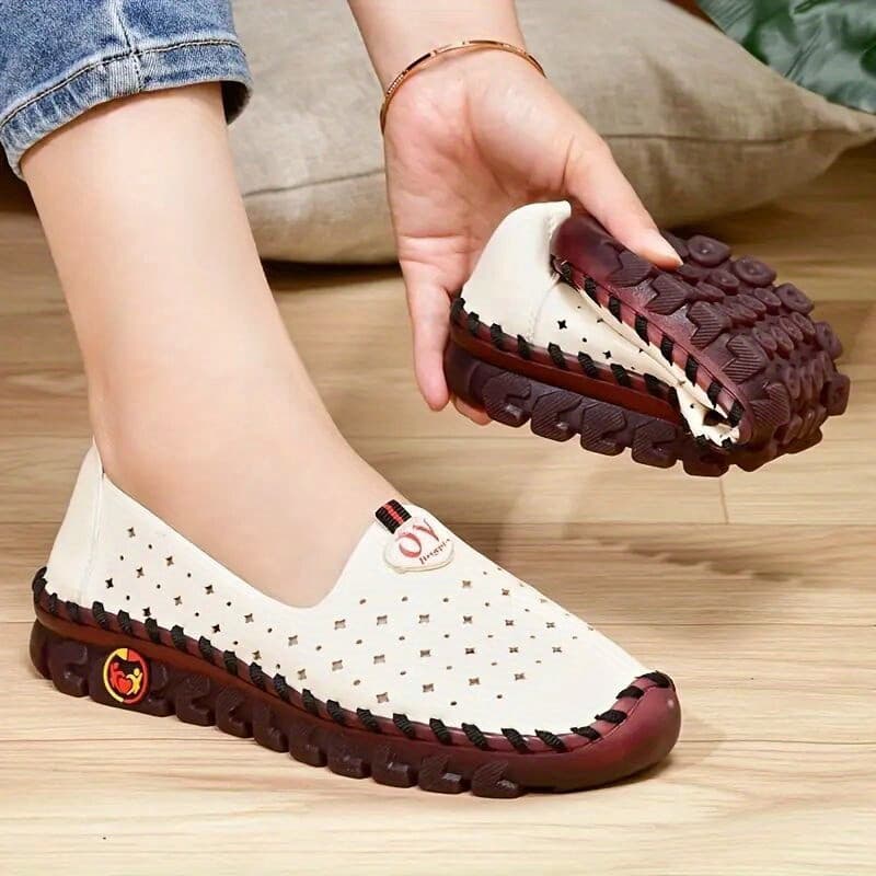 Tênis Femininos Artesanais Vazados, Mocassins Casuais Antiderrapantes e Respiráveis, Calçados Femininos NOMY