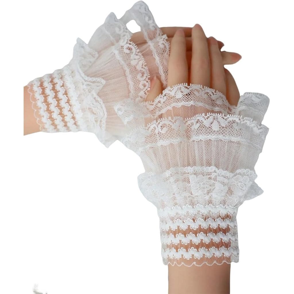 Luvas de Renda Lolita, Manga de Renda para Mão, Pulseira Plissada de Renda, Acessório Decorativo para Noivas e Casamento