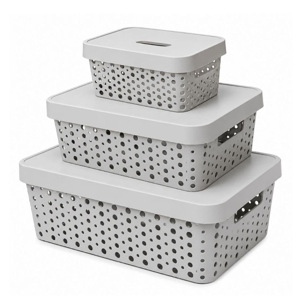 Kit 3 Cestos Organizadores Caixa Multiuso com Tampa Cinza Claro 20L, 11L e 4,5 Litros - Usual
