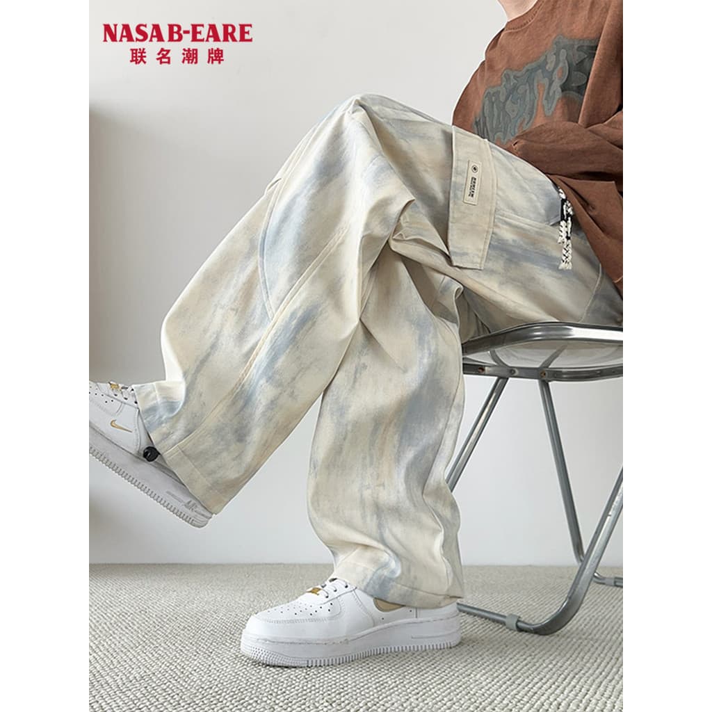 NASAB-EARE Macacão de tamanho grande primavera outono All-Match calças compridas Tie-Dye calças casuais soltas Drape cal