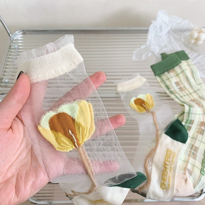 Primavera verão na moda gaze transparente meados de tubo meias Dongdaemun influenciador Kasi meias de vidro fino seda fl