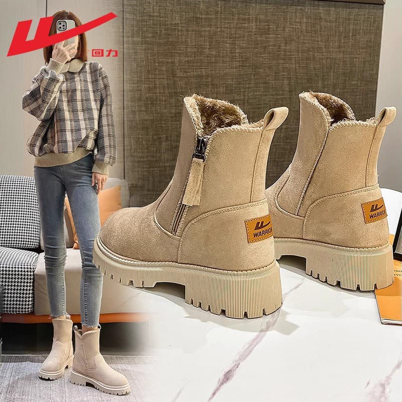 Puxar para trás botas Martin de tubo médio botas femininas sapatos de algodão botas de algodão de inverno escovado engro