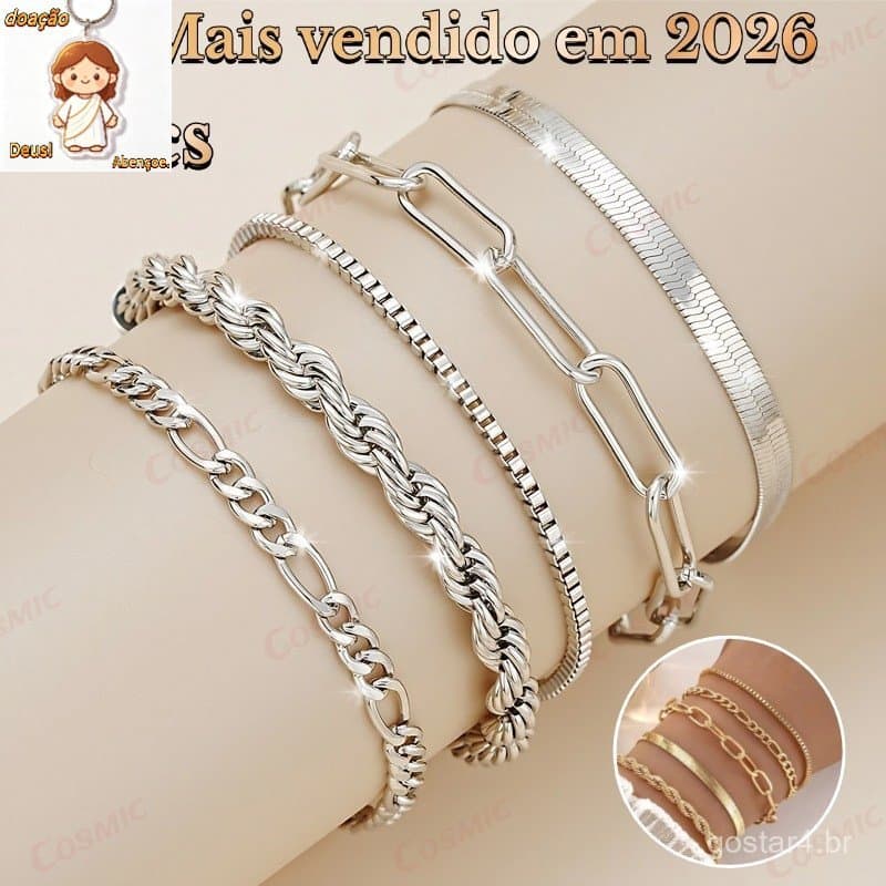 5pcs/1pc  pulseiras em aço inoxidável hipoalergênico não escurece a prova d’água Mais vendido-CO
