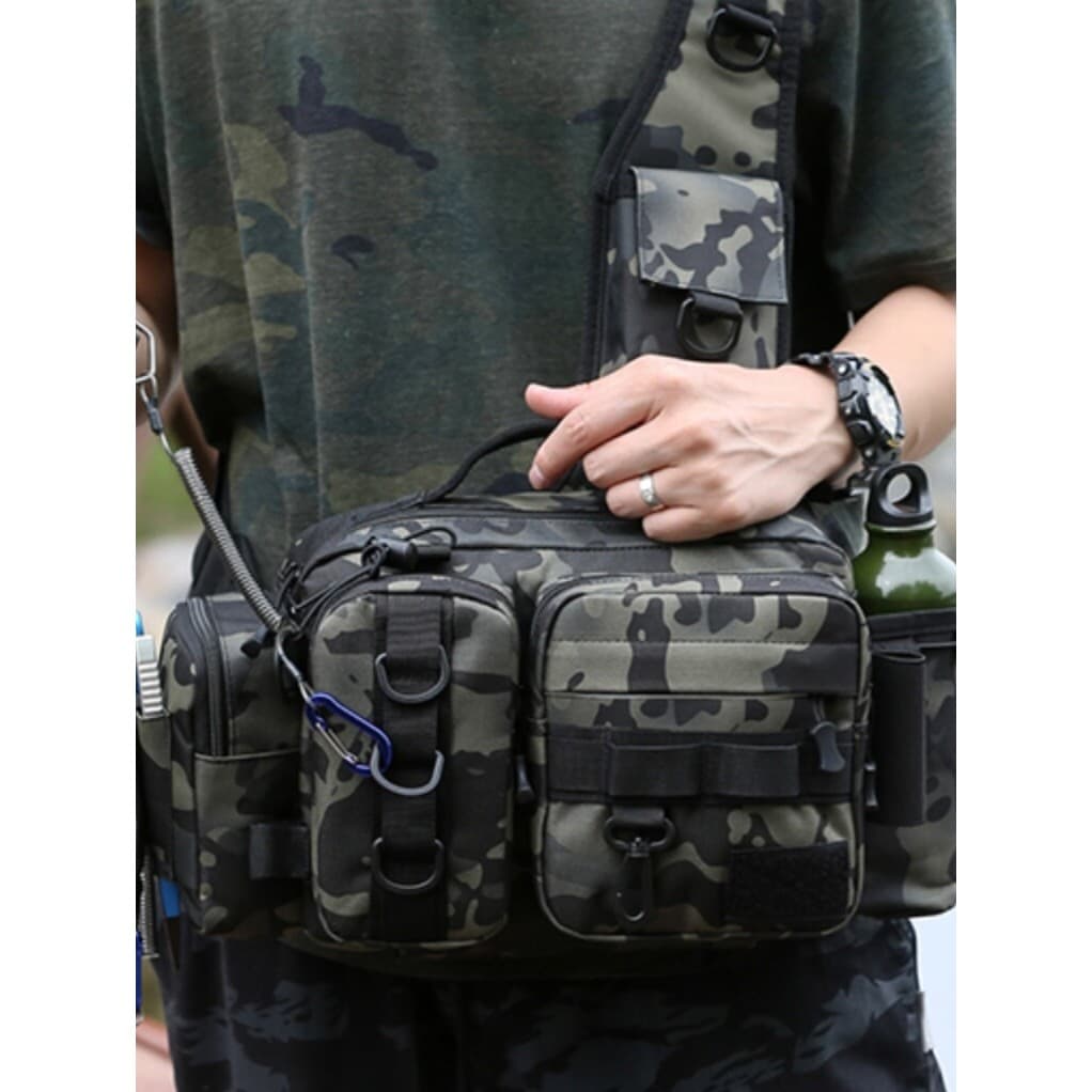 Mochila multifuncional de grande capacidade para isca, bolsa mensageiro de ombro ao ar livre, à prova d'água, leve, cint