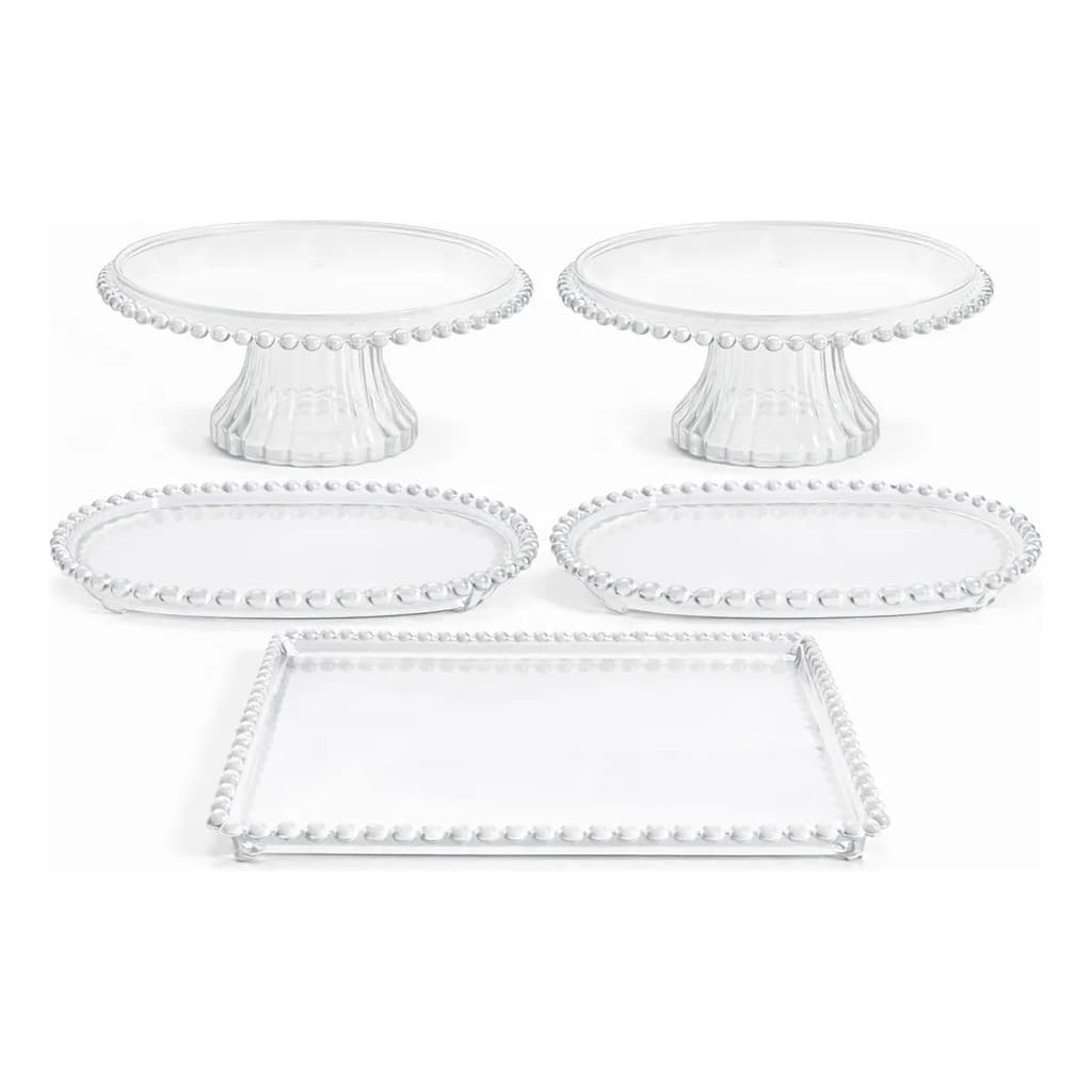 Kit Festa Decoração De Mesa 5 Peças Boleiras + Bandejas