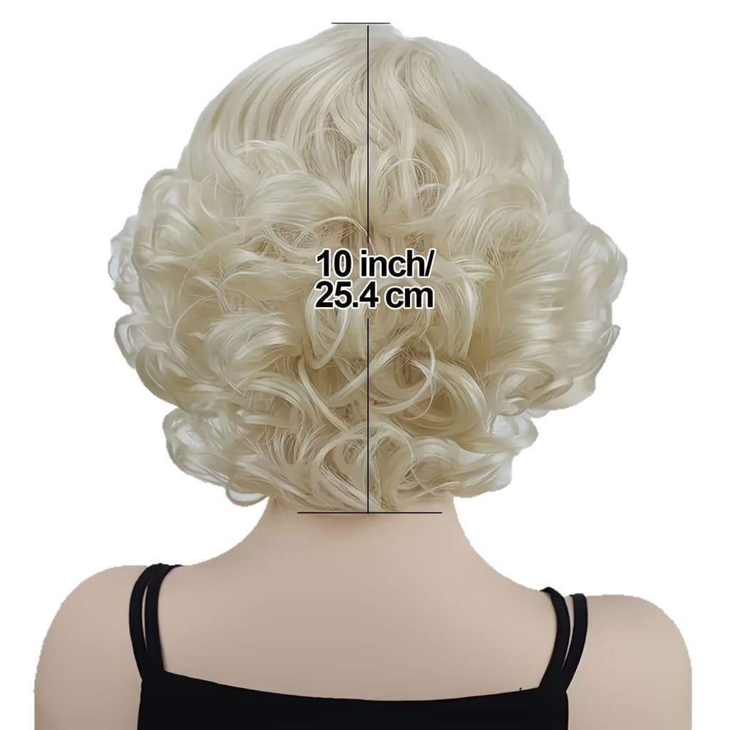 Marilyn Monroe mesmo estilo peruca fofo dourado cabelo curto encaracolado Retro Cosplay seda de alta temperatura conjunt