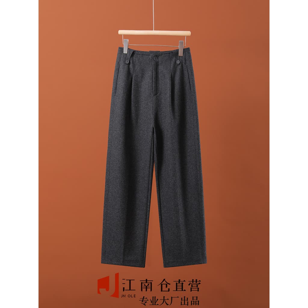 Jiangnancang|Luxo G gabinete bens ~ borda linha lã outono inverno engrossado cintura alta calças retas femininas soltas