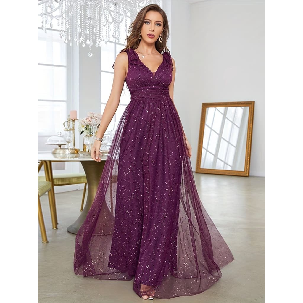 Novo vestido de noite elegante para damas de honra, em renda e malha com lantejoulas, decote em V profundo, modelo I5JC.