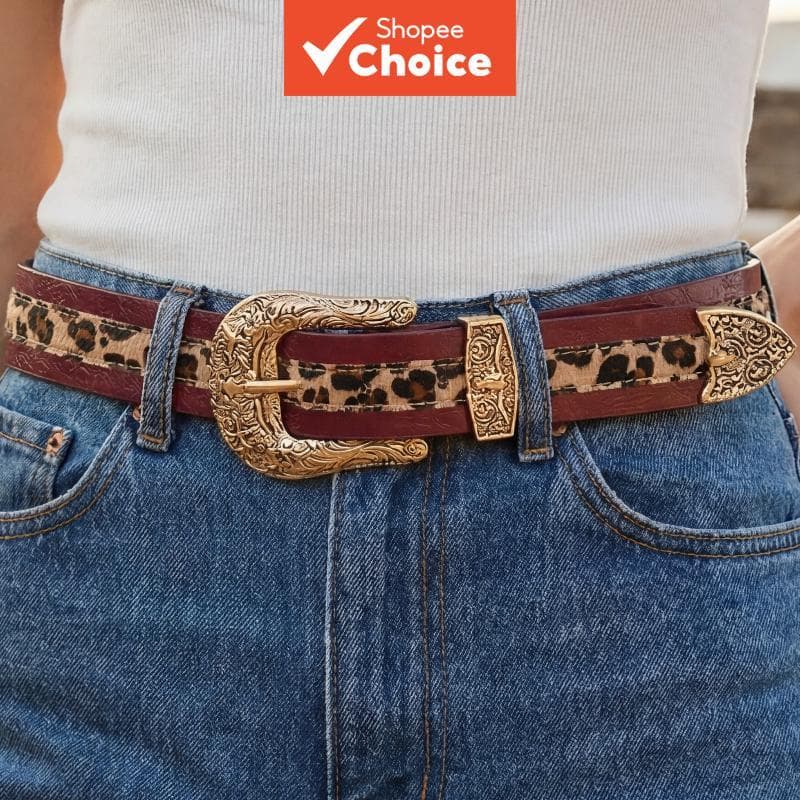 Novo Cinto Feminino de Moda com Fivela Esculpida Estampa de Onça, Cinto Retrô de PU, Jeans Punk, Cintos Feminino Y2K