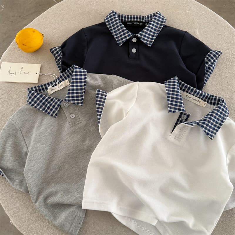 Camisa polo infantil 2026 lantejoulas verão meninos meninas verificação lapela polo bebê All-Match manga curta T