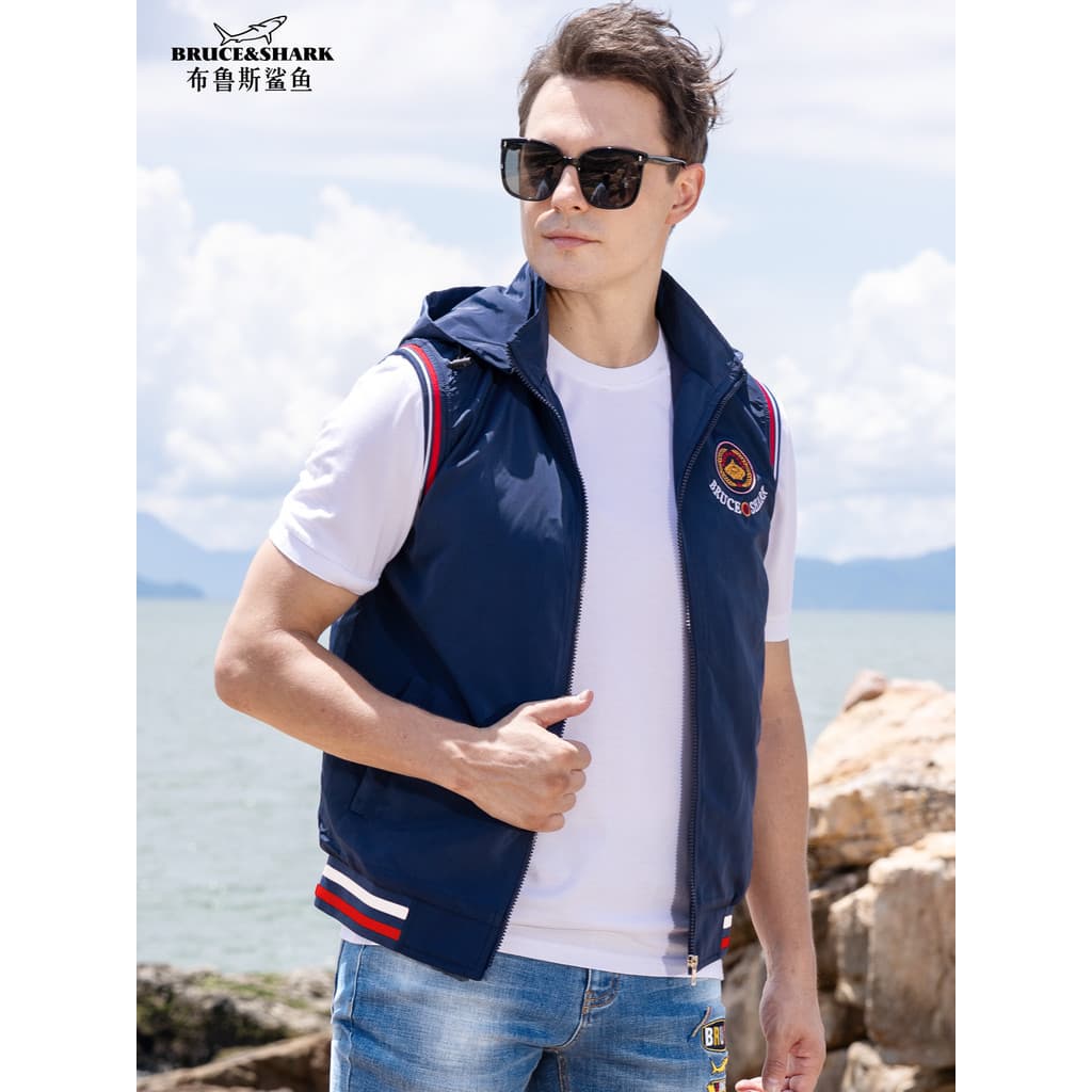 2025 outono novo estilo colete masculino jaqueta Bruce Shark Street Wear tamanho grande colete esportivo fino masculino