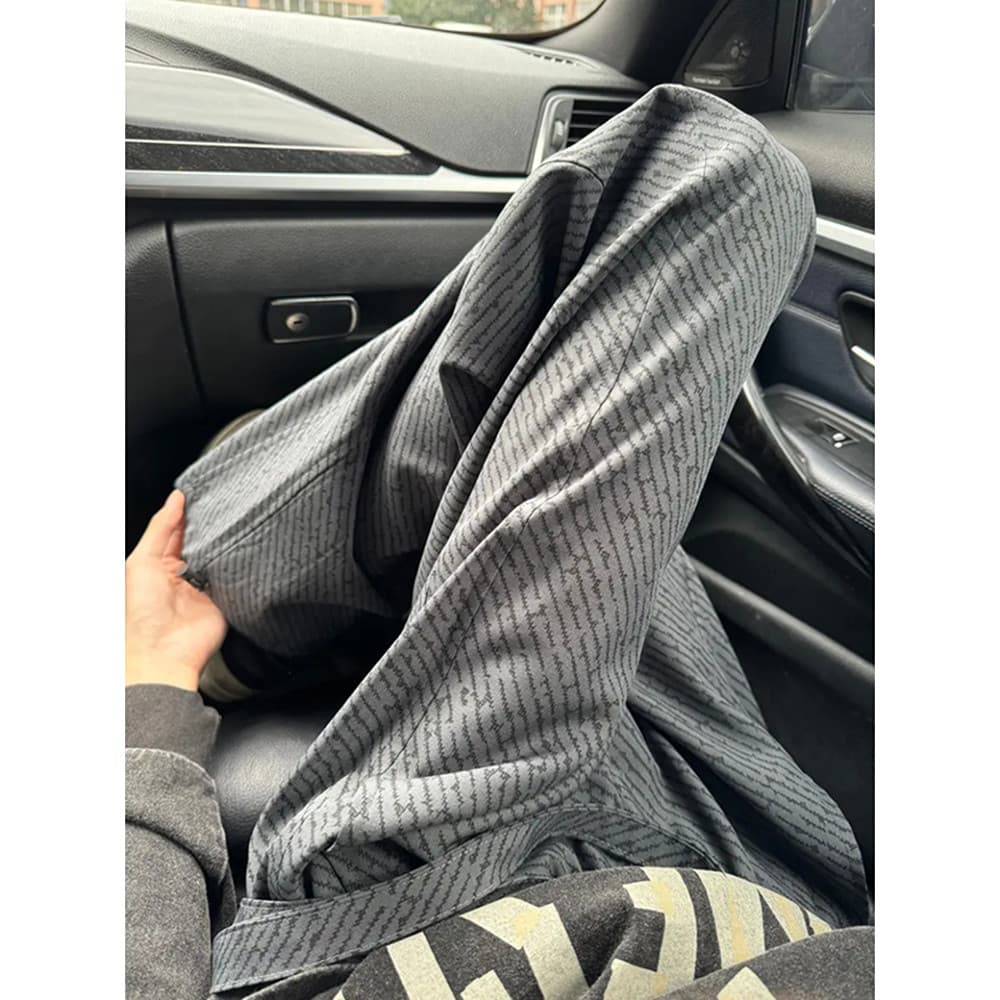 Preto cinza Drape listrado calças masculinas verão estilo fino rufião bonito High-End calças de perna reta estilo americ