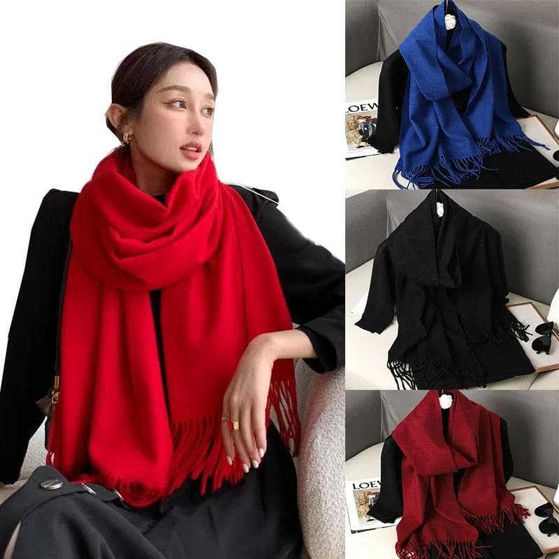 Novo Cachecol De Caxemira Feminino Cachecóis De Inverno Lã Preto Vermelho Senhoras Grande Pashmina
