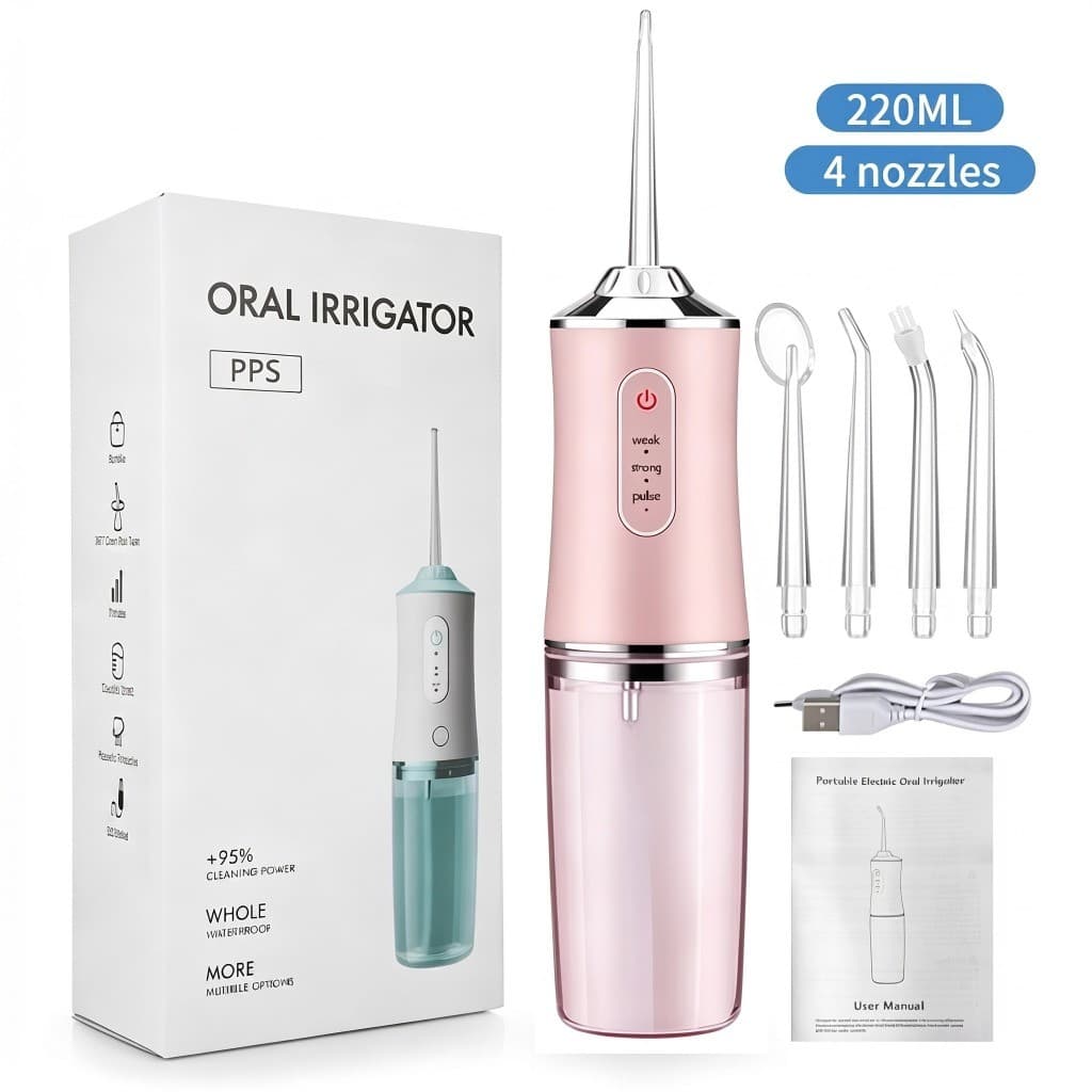 Irrigador Bucal Portátil Recarregável USB com 4 Bicos Jato de Água para Higiene Diária