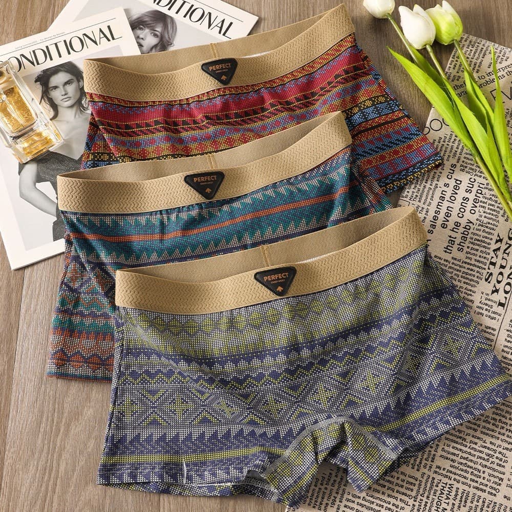 Único Retro na moda roupa interior feminina na moda diamante impresso algodão macio confortável Boxer Briefs respirável