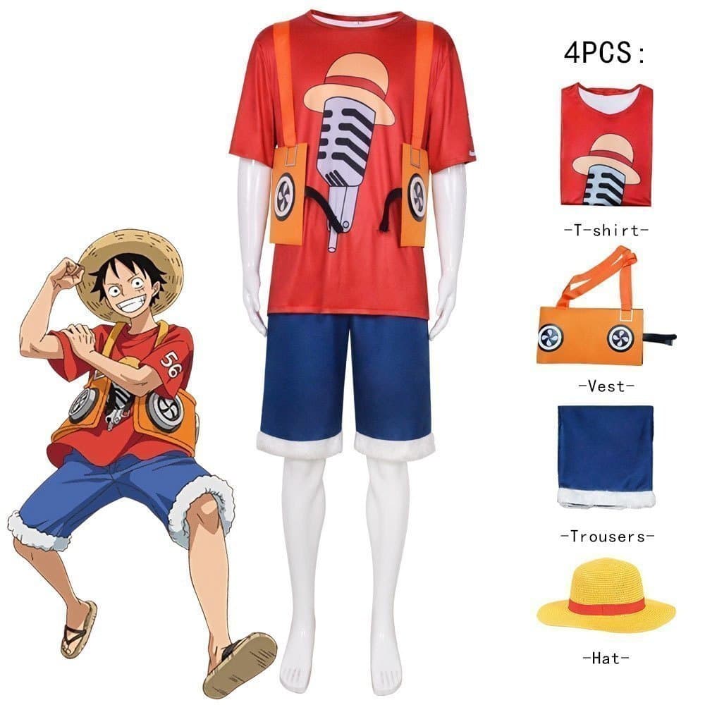 Nova Versão Teatral de 2022 do Traje de Cosplay do Luffy Vermelho de One Piece para Show de Halloween, Tamanho Completo