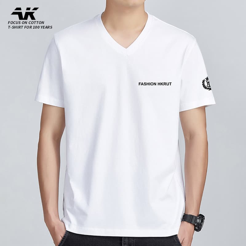 Camiseta masculina estampada de manga curta na moda meia manga puro algodão com decote em V Street Wear roupas da moda m