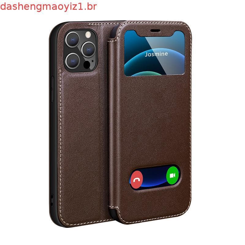 Capa Flip Magnética De Couro Genuíno Para iPhone 16 Pro Max 17 15 14 13 12 11 Xs Xr 15Plus Resposta Gratuita Janela Vist