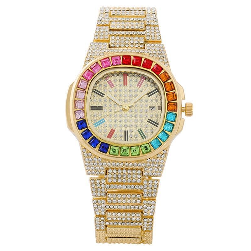 8 relógio de quartzo novo produto de venda quente cor diamante calendário cheio de diamante relógio feminino relógio de