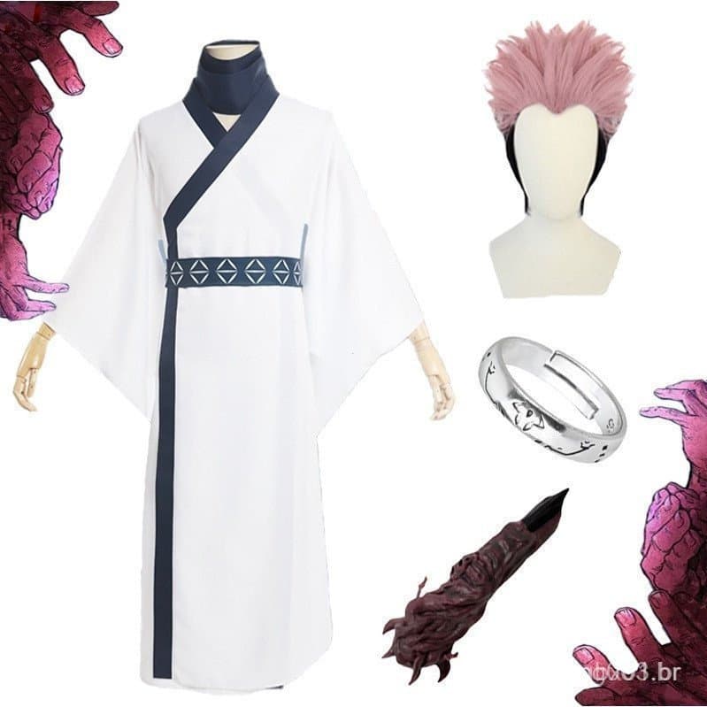 Fantasia de Cosplay do Anime Jujutsu Kaisen Ryomen Sukuna para Homens e Mulheres Adultos, Peruca, Anel de Dedo, Kimono,