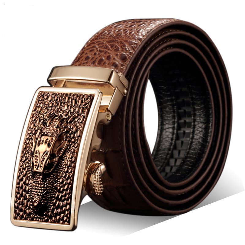 Cinto de couro genuíno masculino genuíno padrão de crocodilo cinto masculino fivela automática cinto Micro resistente ao