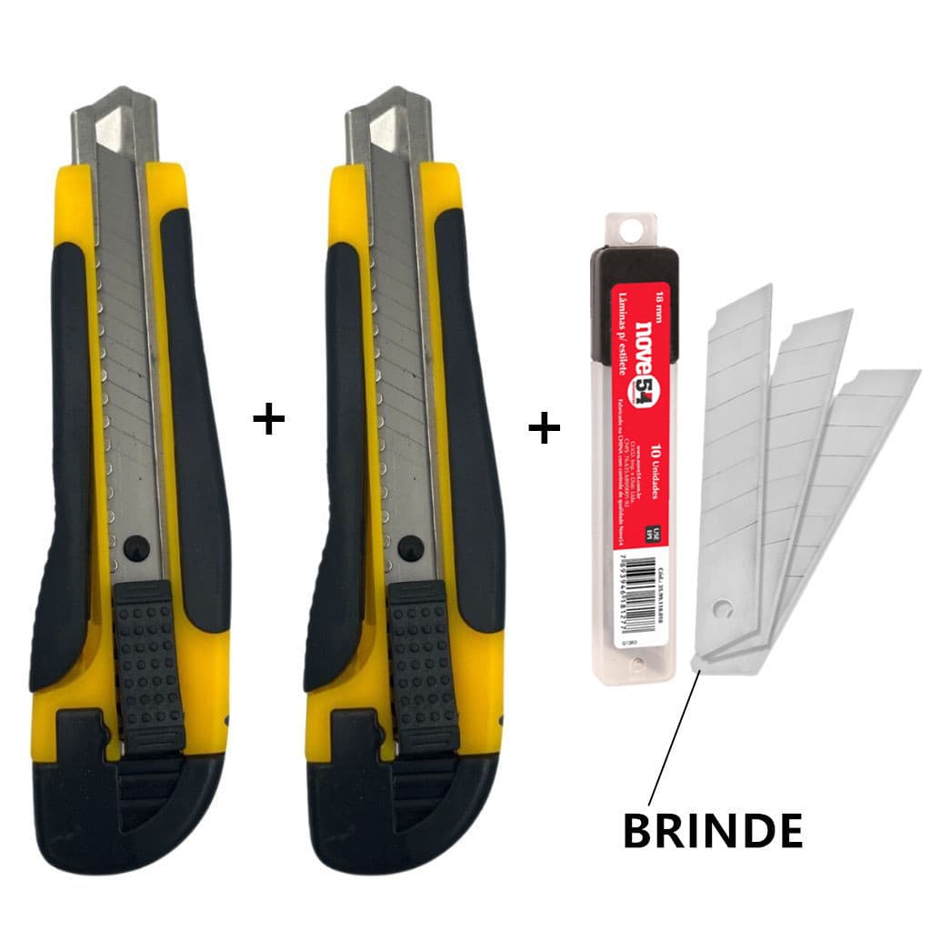 Kit 2 Estilete Emborrachado Profissional 18mm + Brinde 6 lâminas de Estilete