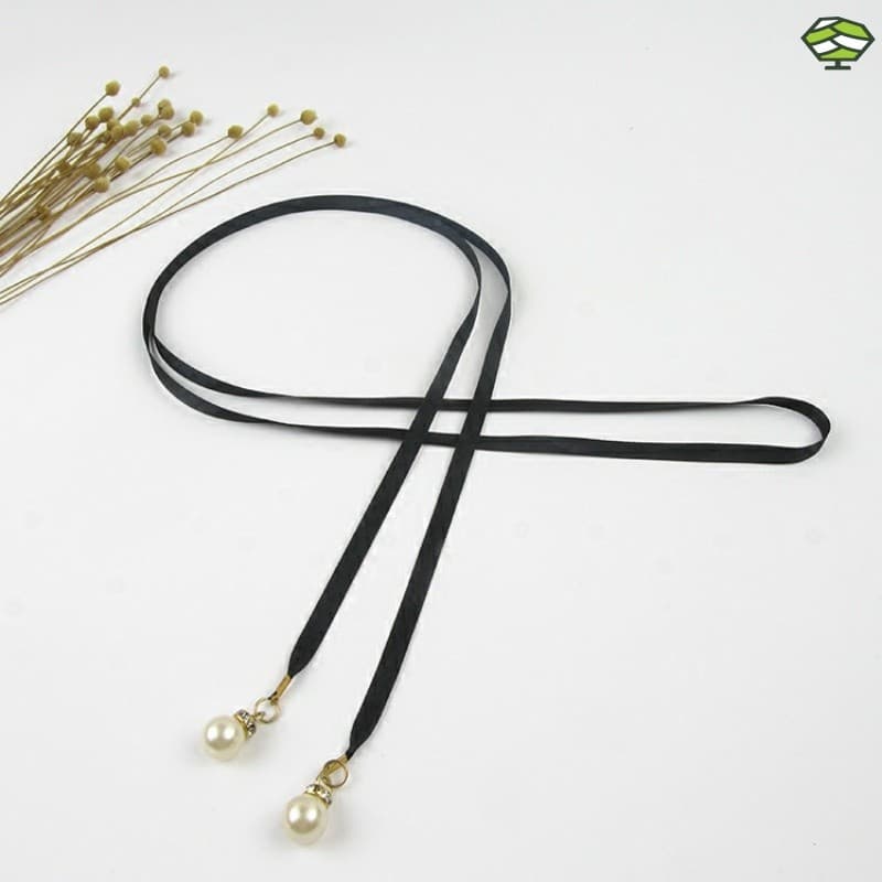 Preto fino pérola fita cinto feminino All-Match vestido simples forjado cinto cintura corda saia acessórios cintura corr