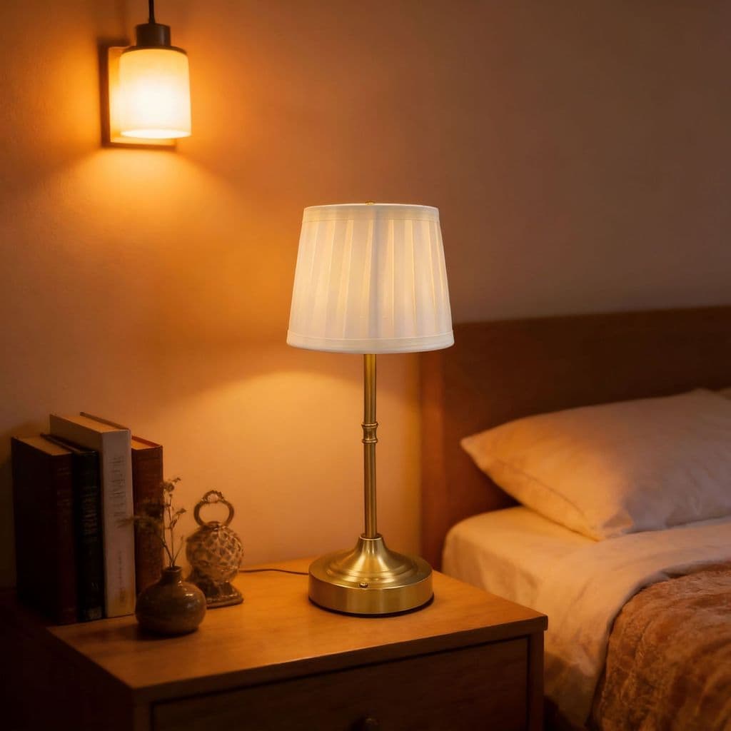 Luminária de Mesa em Tecido e Metal, Luz Decorativa Recarregável com Controle por Toque, Luz Noturna LED Criativa USB pa
