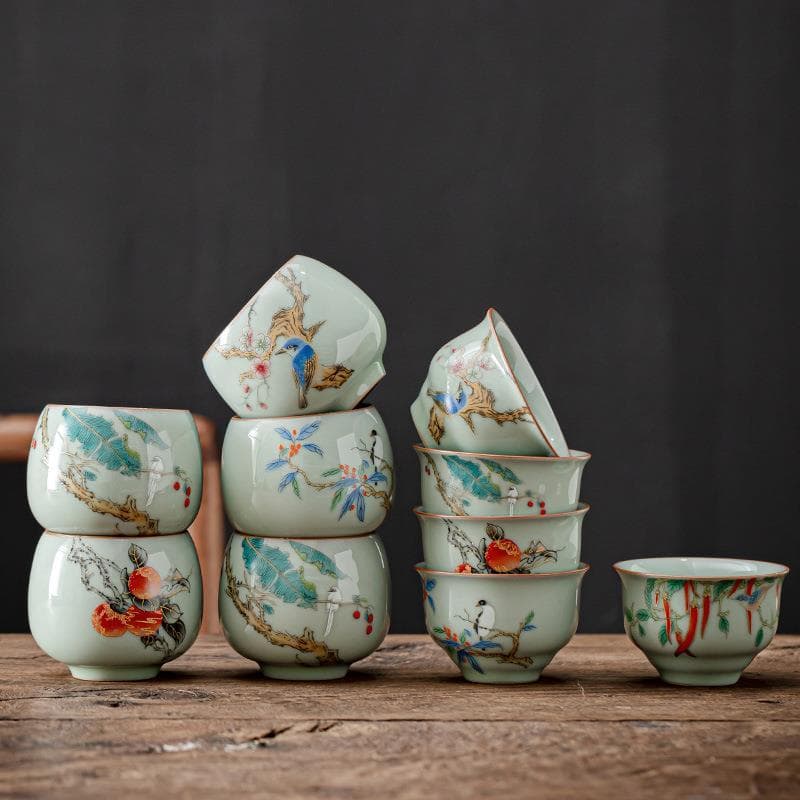 Celadon xícara de chá antiga, fatia aberta, pode levantar o copo mestre, Kung Fu, xícara única, cerâmica doméstica, ceri