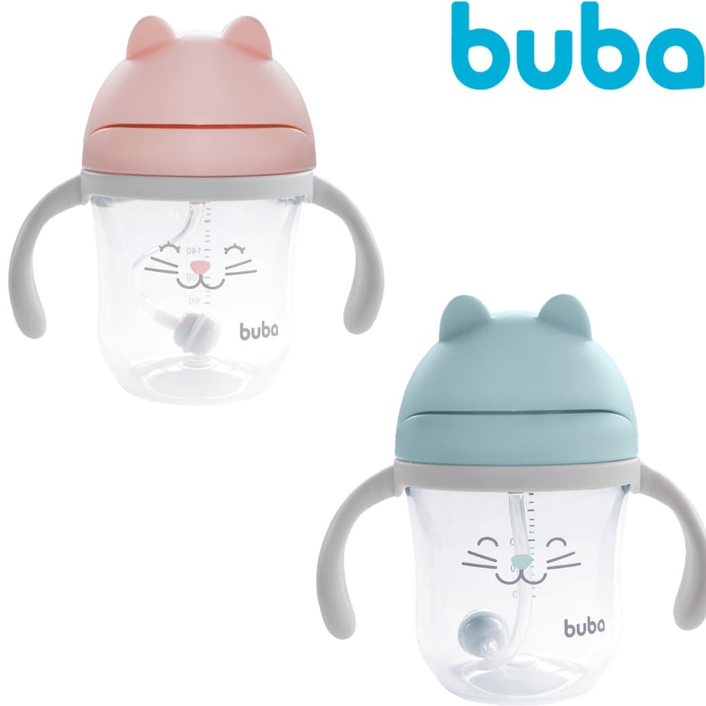 Copo com Canudo Gatinho e Gatinha Buba para Bebê Infantil Antivazamento Para Introdução Alimentar Diversos Modelos