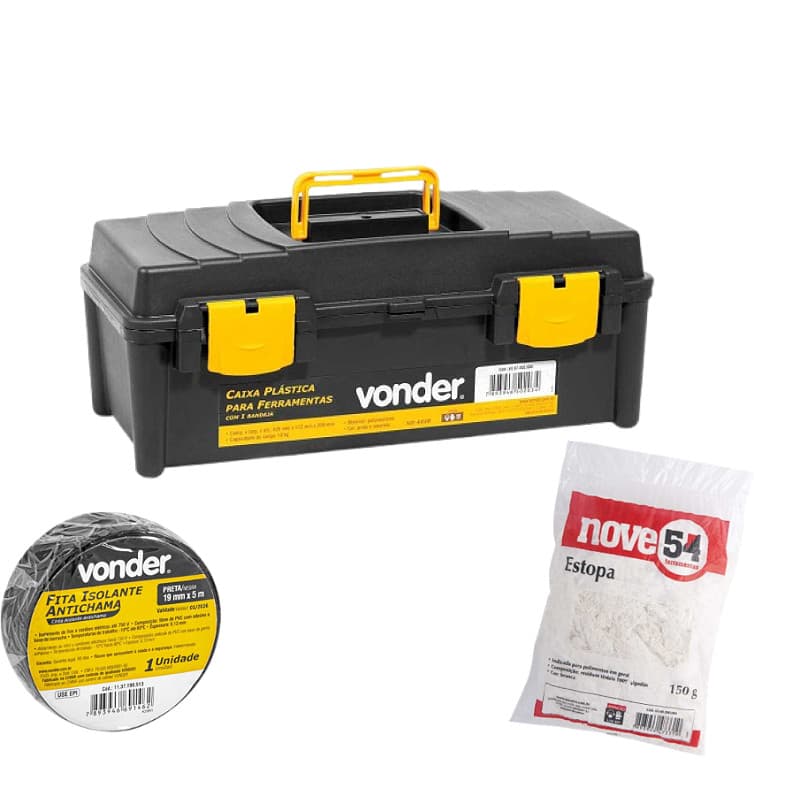 Caixa plástica ferramentas 1 bandeja VD 4038 VONDER + 2 aces