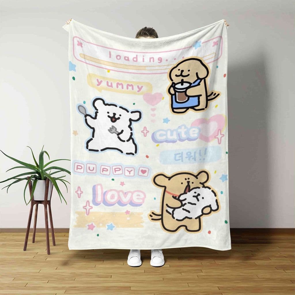 Linha bonito filhote de cachorro almoço pausa cochilo quatro estações cobertor capa flanela escritório xale ar condicion