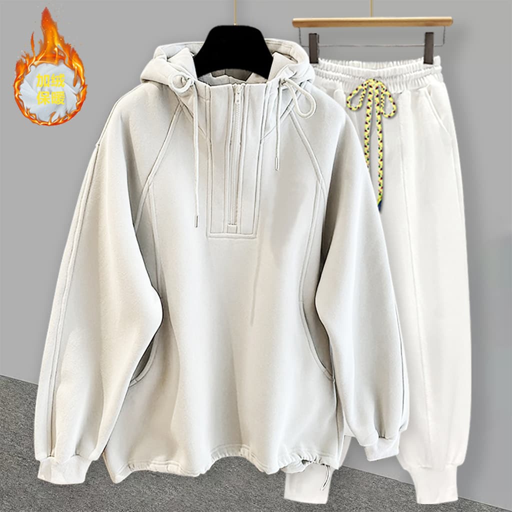 Forro de lã engrossado meio zíper moletom com capuz terno masculino feminino outono inverno americano All-Match Casual R