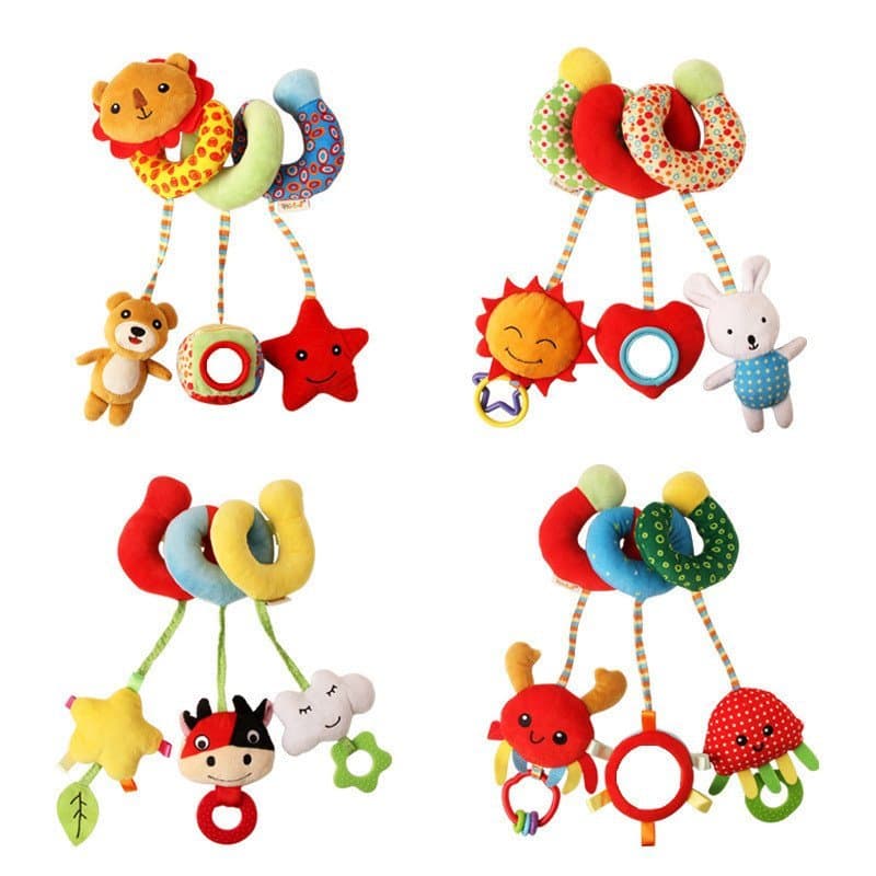 Brinquedos de pelúcia coloridos em forma de animais, adequados para berços de recém-nascidos e como brinquedos de confor