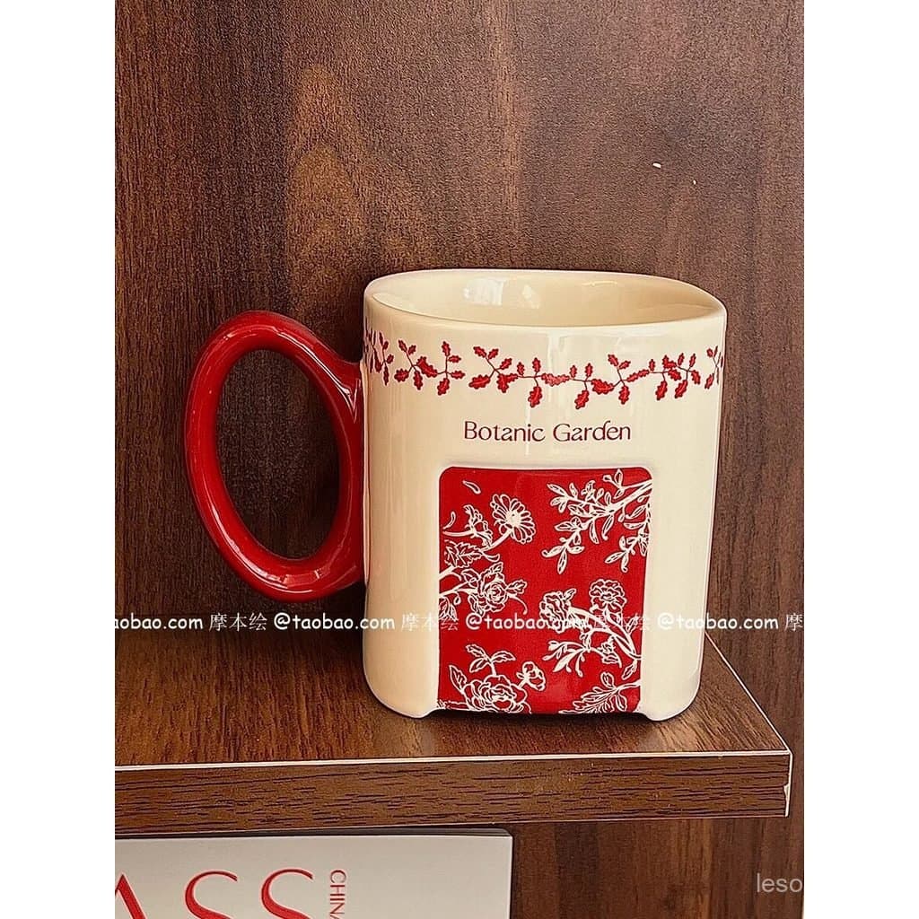 Caneca de cerâmica de alta qualidade estilo francês, xícara de café, xícara de leite, xícara festiva vermelha, par de xí