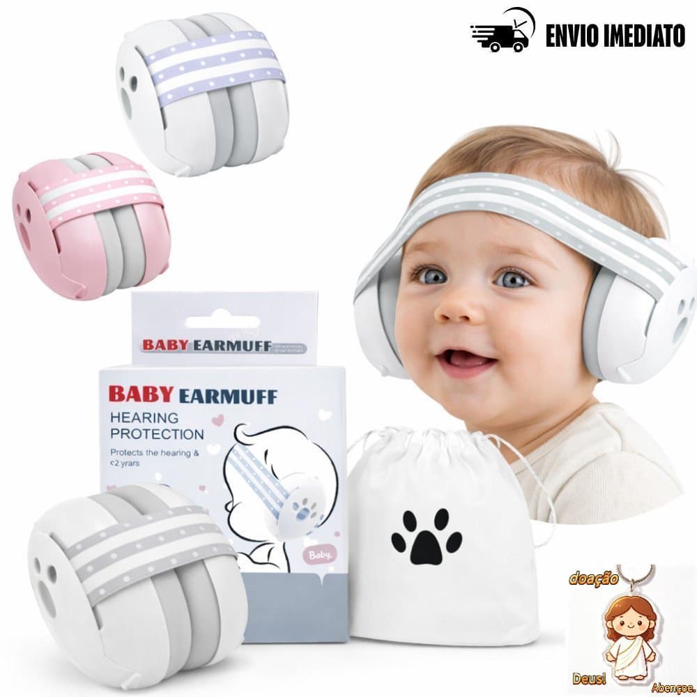 Abafador de Ruído para Bebês – Proteção Auditiva Infantil Confortável com Alça Elástica + Bolsa
