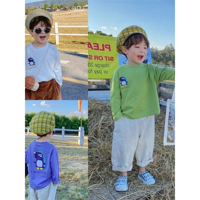 Bebê de manga comprida camiseta 2026 primavera outono novo estilo menino dos desenhos animados dinossauro algodão camisa