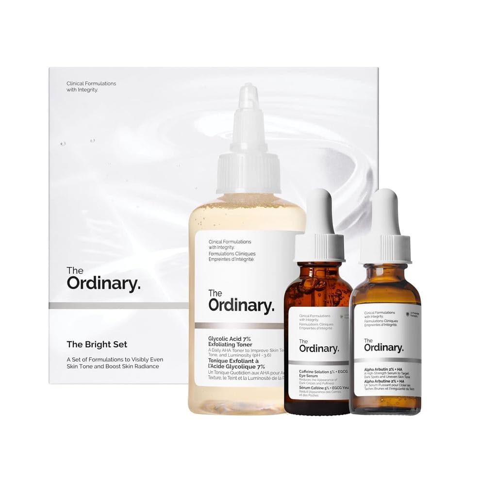 The Ordinary The Bright Set, Regime de 3 Passos para uma Pele Radiante e Uniforme com Tônico Esfoliante de Ácido Glicóli