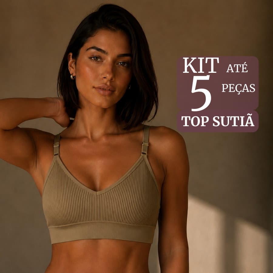 Kits Top Feminino Sem Costura Canelado com Bojo Removível Alça Regulável Poliamida Confortável Academia Casual