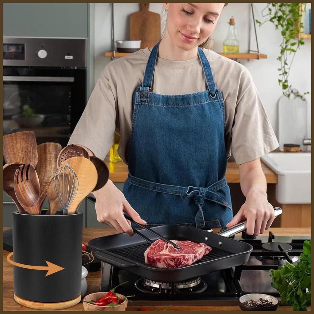 Organizador De Utensílios 360 Base Rotativa Grande Utensílio De Armazenamento Crock Para Balcão De Cozinha Talheres Colh