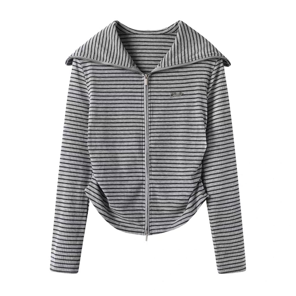 6-7 Cardigan de malha feminino primavera outono novo estilo grande lapela listrado malhas Design de manga comprida camis