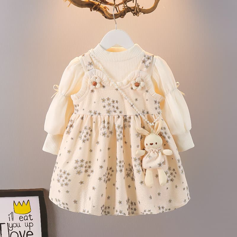 Crianças roupas meninas outono ternos 2026 novo estilo bebê moda vestido Floral + camiseta de duas peças primavera outon