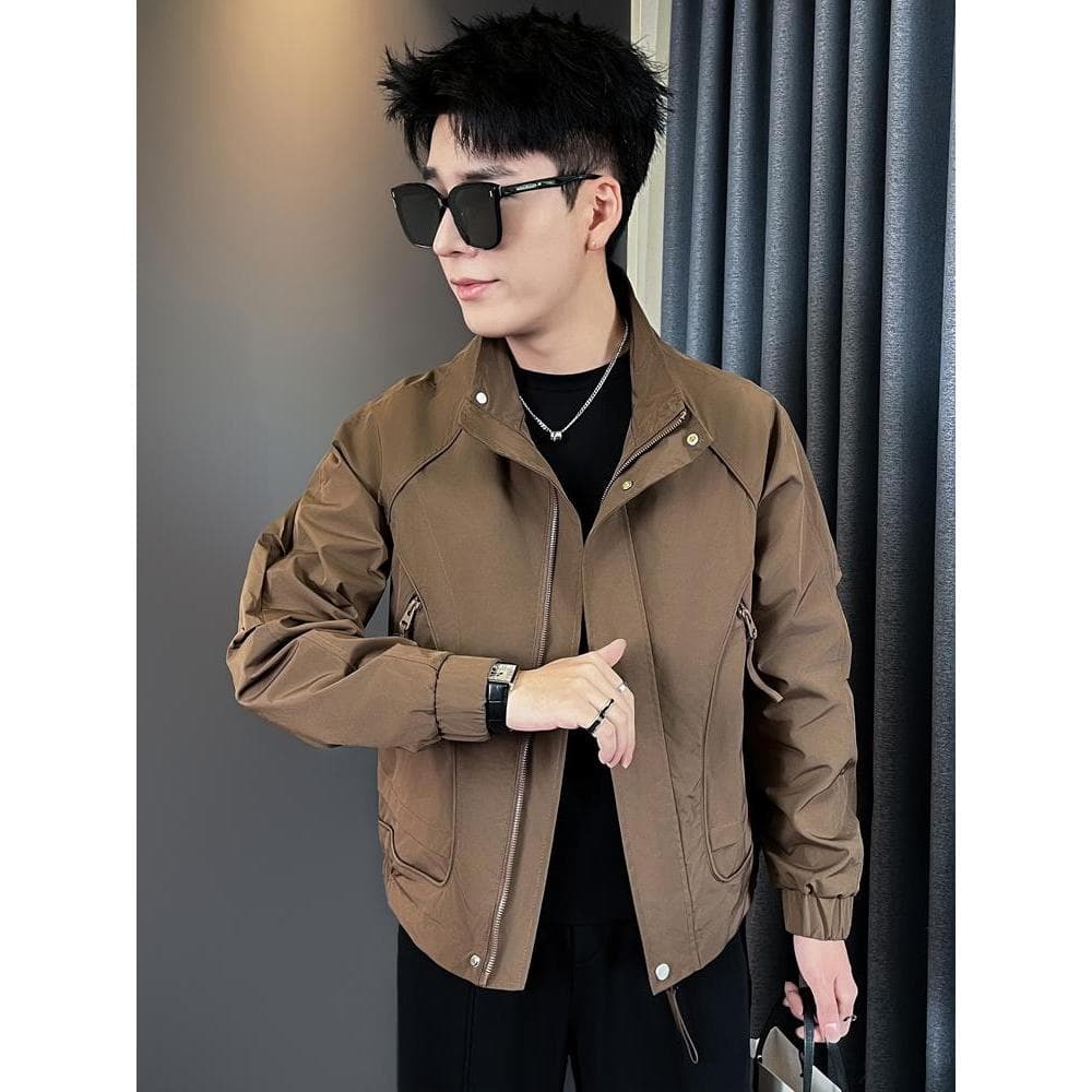 2025 novo estilo jaqueta fina masculina Street Wear Workwear gola alta jaqueta High-End sentimento rufião bonito primave